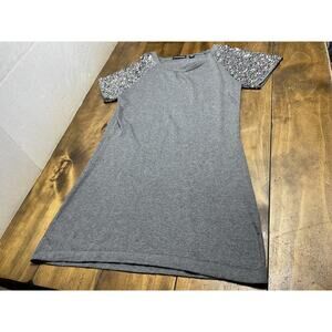 MICHAEL SIMON Gray Knit Sweater Dress Sequin Buttons Embellished Cashmere Blend